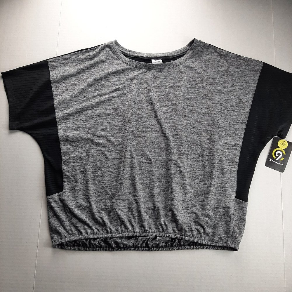 CHAMPION C9 Womens Athletic Crop Top Size Medium Gray Black Loose Fit Semi Sheer